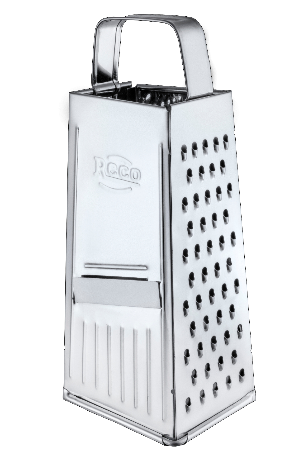 Champion Grater — front view with slicer panel and RECO branding