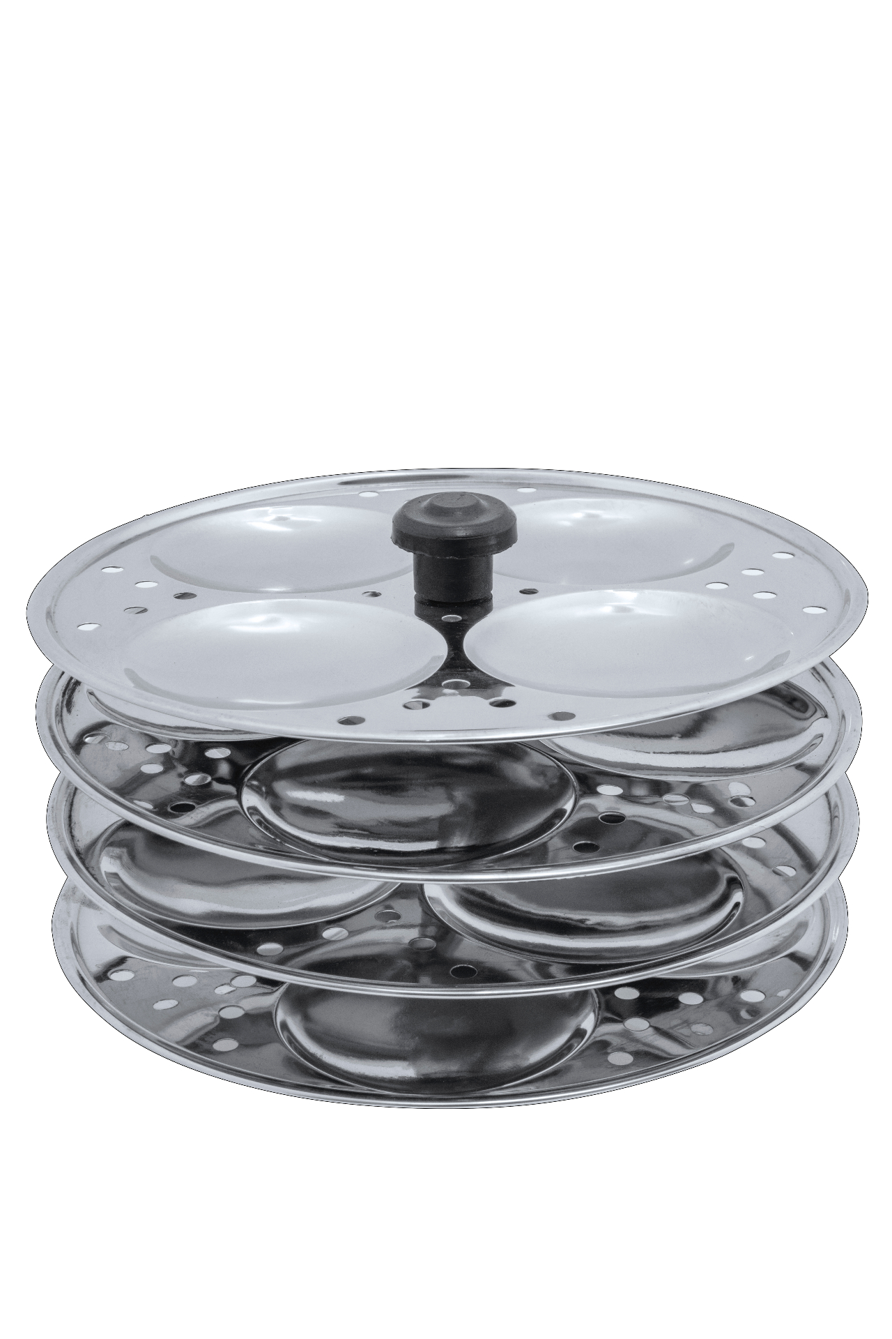 Aluminium Idli Stand 4 Plate — stacked plates with central rod