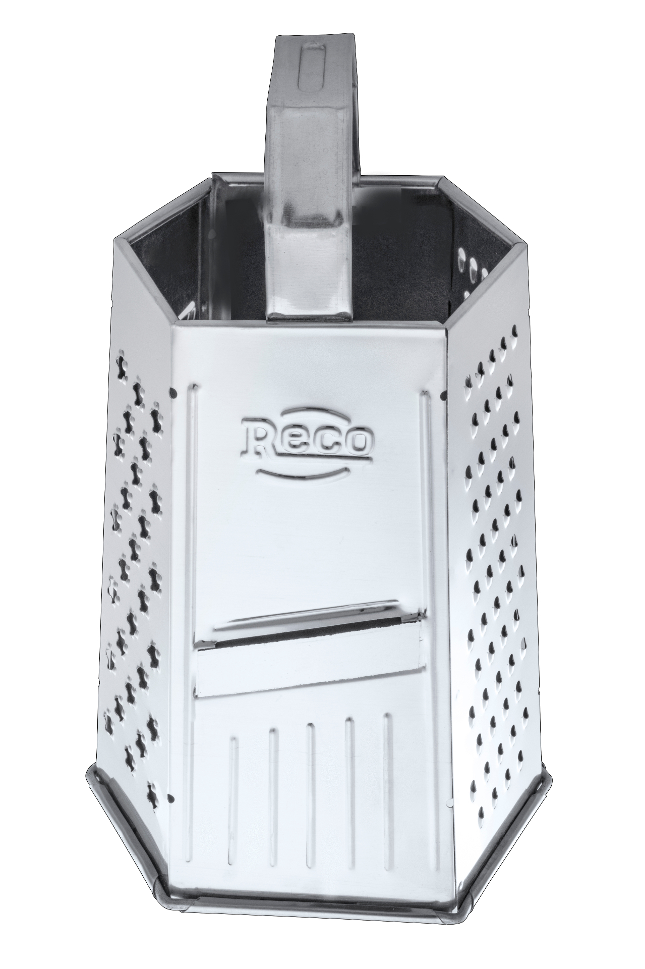 Payal Grater — front view with embossed Reco logo and six grating faces