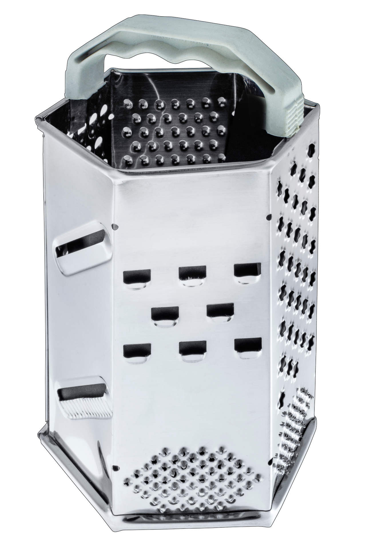 Deluxe Grater — front view with coarse slots and lower fine grating panel