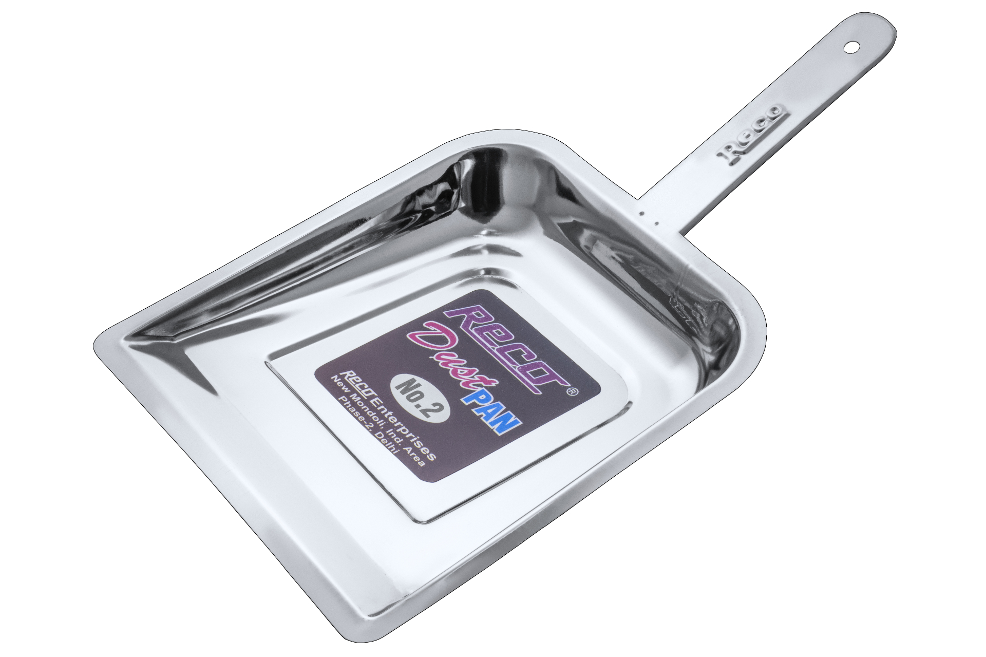 RECO Dust Pan Size 2 — polished SS pan with embossed Reco handle