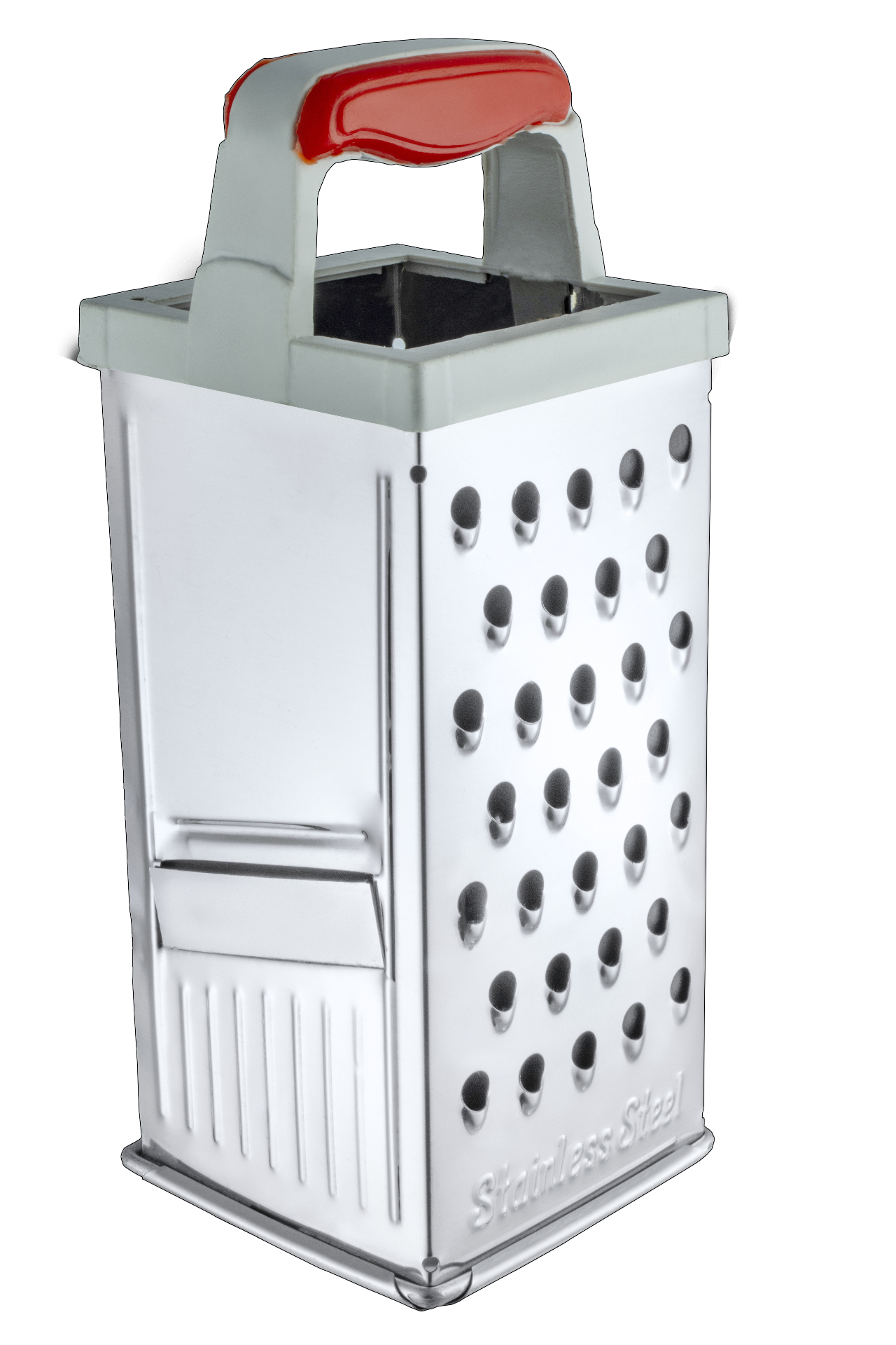 Superstar Grater — front view with red soft-grip top handle