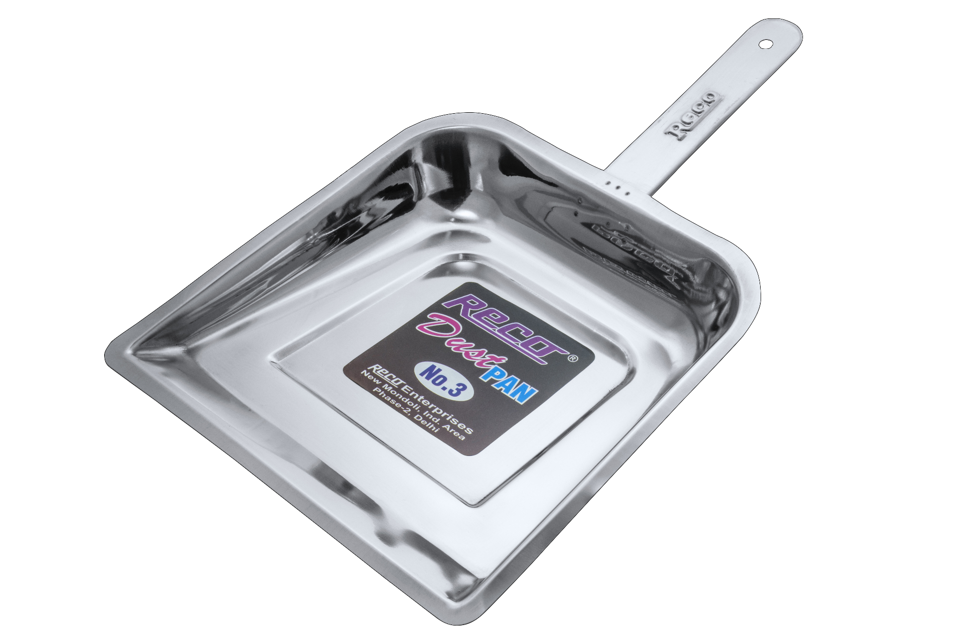 RECO Dust Pan Size 3 — polished SS pan with embossed Reco handle